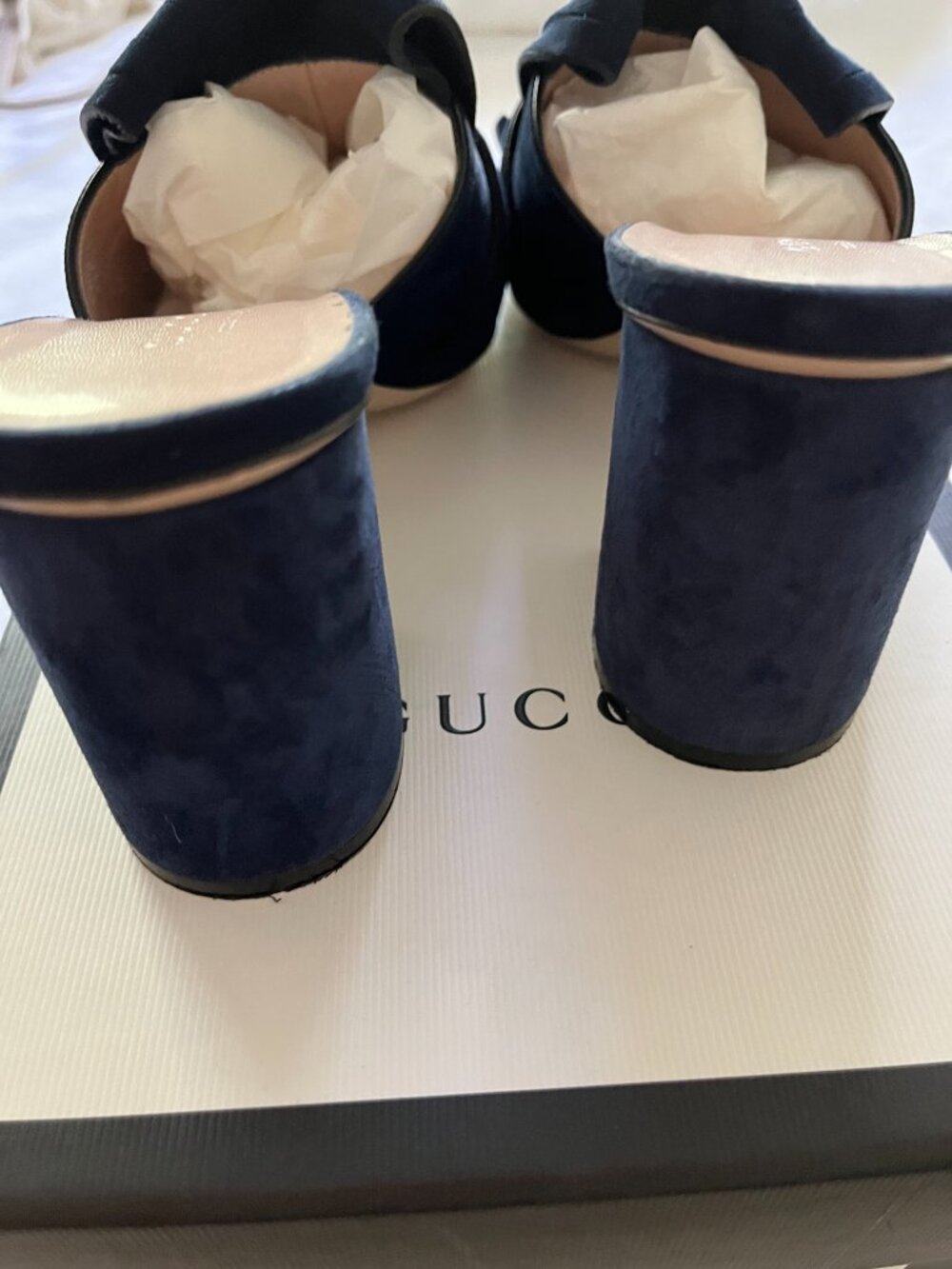 Gucci GG Marmont Fringe Suede Mule Sandals Blue Ink 38.5 w/ Box Dust Bag - Picture 4 of 10
